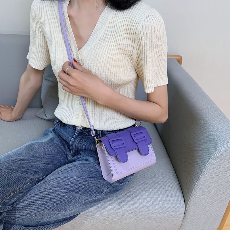 Contrast Color Mini PU Leather Crossbody Bags For Women Summer Shoulder Handbags Female Cross Body Bag bolsos: Deep purple