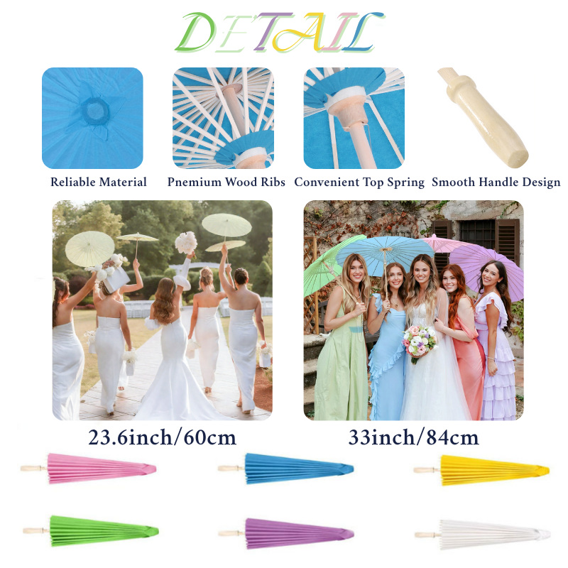 6-12pcs 23.6inch/33inch Color Paper Umbrellas for Wedding Pink Beach Umbrella Sun Parasol Bridesmaid Photography Props