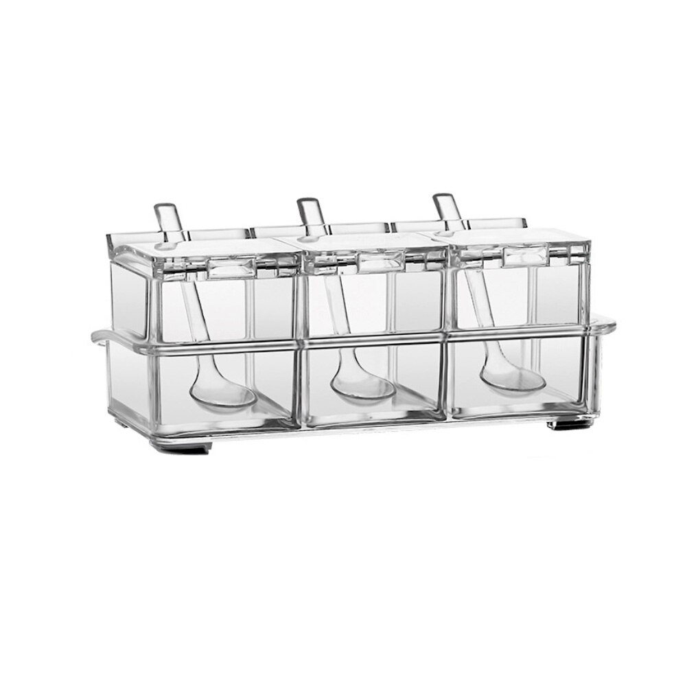 3/4 Grid Transparent Kitchen Organizer Storage Boxes Spices Seasoning Jar Transparent Sugar Salt Bottle Kitchen Accessories: 3 Grid