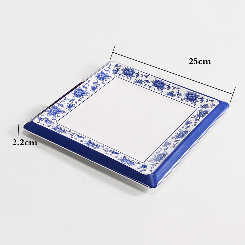 Food Grade Plastic Bone Plate Is Not Easy To Break Square Retro Classic Plate Restaurant Kitchen Dish: D