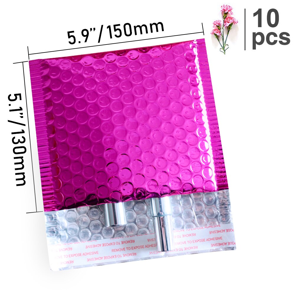 10pcs Rose Pink Foil Bubble Bags Metallic Bubble Mailers Aluminized Postal Bags Wedding Packaging Padded Envelopes: 150x130mm-10 pieces