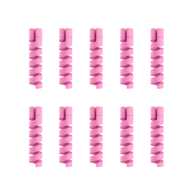 10pcs Cable Protector Silicone Charge Cable Spiral Winder Wire End Cord Savers Cover For Phone USB Charger Cable Accessories: pink