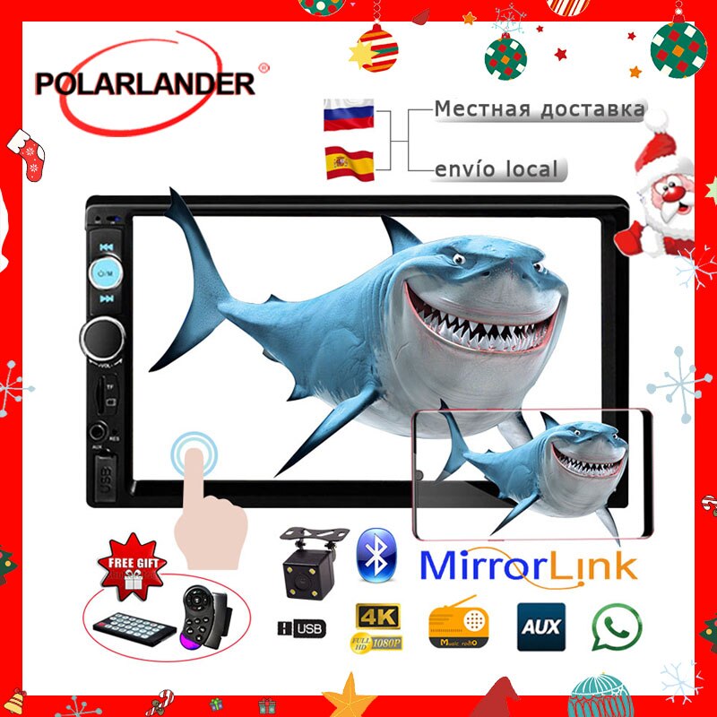 Car MP5 Radio Cassette Player 7'' Touch Screen 2 Din Bluetooth Stereo FM/USB/TF/AUX Autoradio MirrorLink for Android 8 Rear View