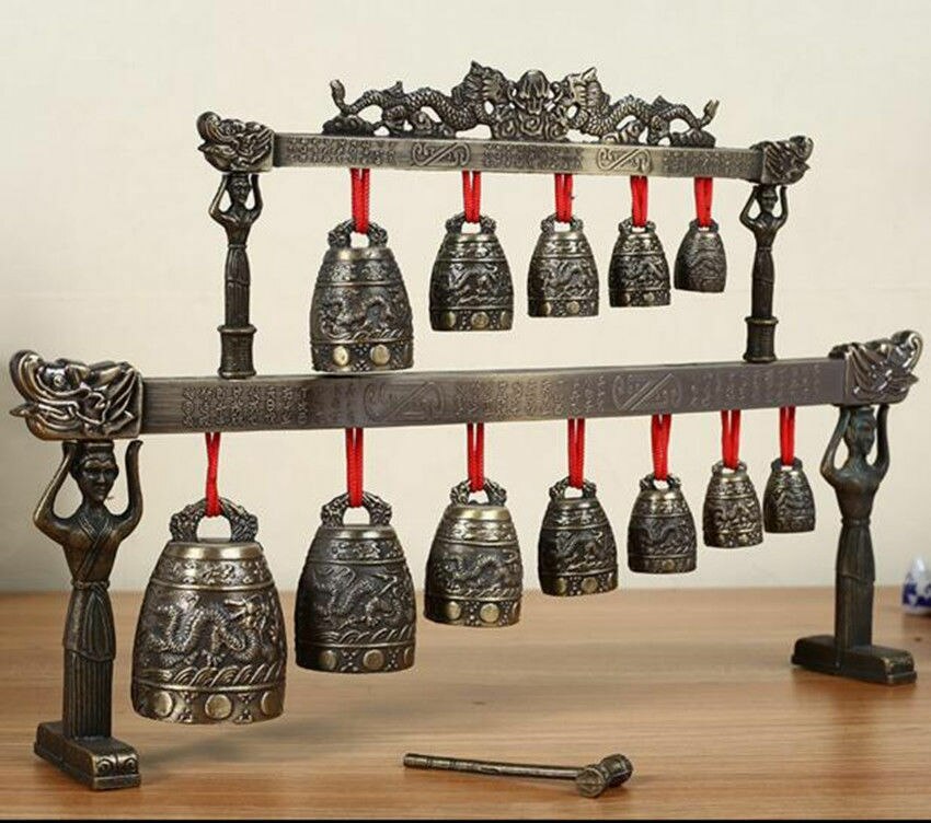 Messing Klokken Chinese Tibet Draak Glockenspiel Oude Muziekinstrumenten