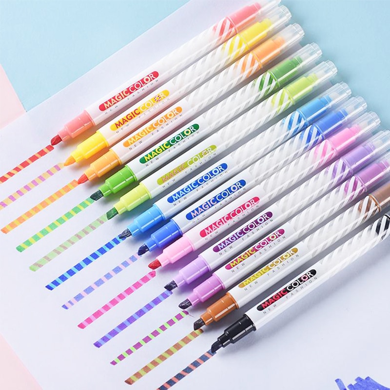 Genvana Art Magic Kleur Veranderende Marker Pen 12 Kleuren Meisjes Hand Geschilderd Note Verkleuring Pen Tweekoppige Markeerstift g-0595
