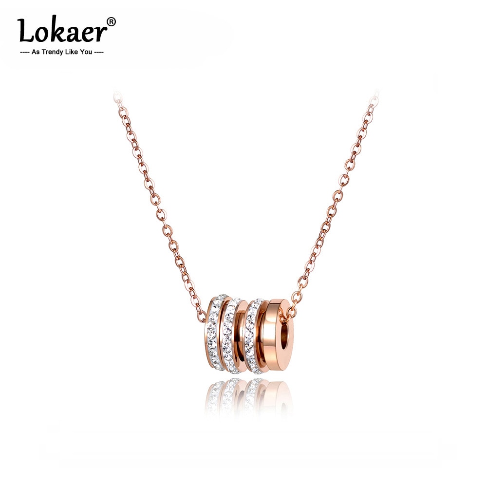 Lokaer clássico zircônia cúbica círculo gargantilhas colares pavimentar configuração strass cor do ouro aço inoxidável jóias femininas n18028