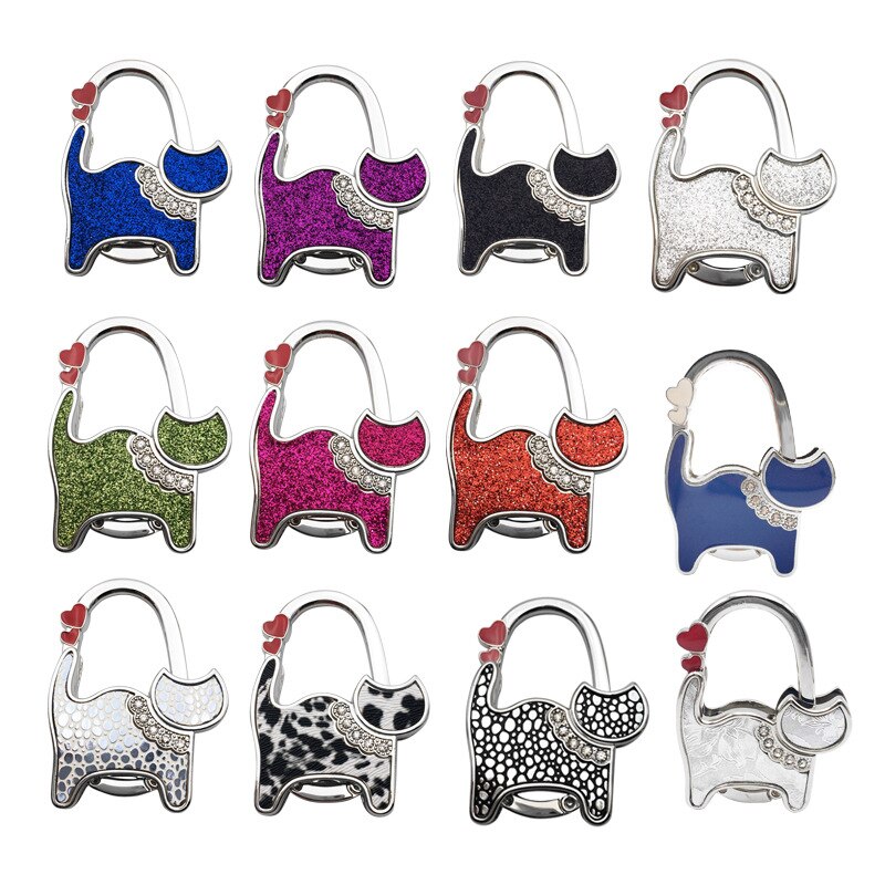 Bolsa monedero plegable Unisex para gatos, con diamantes de imitación, gancho para colgar, Seguro