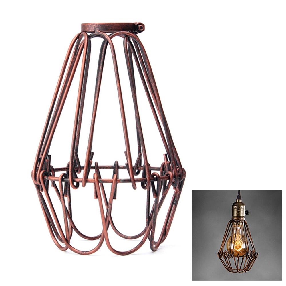 Vintage pendel pære  e27 hængende lamper retro metal lampeskærm moderne bur køkken industriel indendørs belysning 2 farver: Rust rød