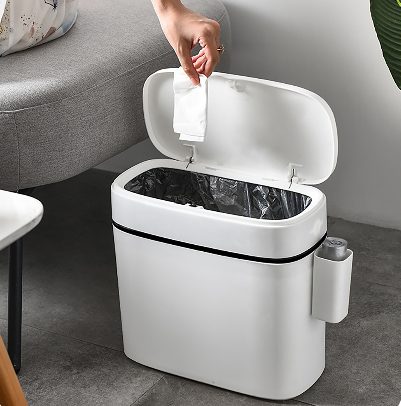 Premium Trash Bin with Lid Large Can Kitchen Basket Household Toilet Waterproof Garbage Waste Narrow Seam Office Container Bins