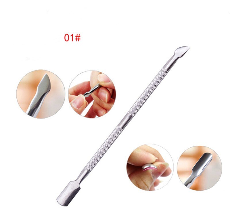 Empujador de cutículas de acero inoxidable de doble punta, 1 Uds., removedor de piel muerta para manicura y pedicura, herramienta de cuidado para manicura: 01