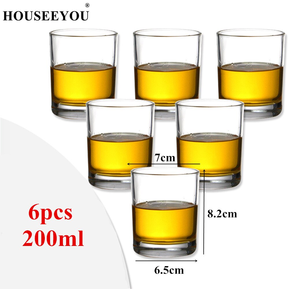 Houseeyou 6 stk / sett tykkere bunn rett vann kopp glass øl steins juicer krus drikkeflaske fest bar restaurant verktøy: 200ml 6 stk