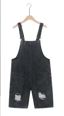 Pregnant Women Summer Suspenders Braces Denim Shorts Jeans Adjustable Strap High Waist Maternity Cotton Overalls Loose Jumpsuits: black with holes / XL