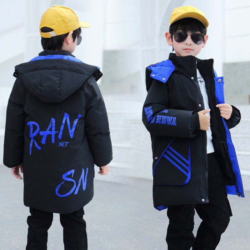 winter Children Clothes Boys Coat Plus Velvet Thick Cotton long thick Coat Warm Jacket 4 5 6 7 8 9 10 11 12 Years: Blue / 4-5 year(120cm)