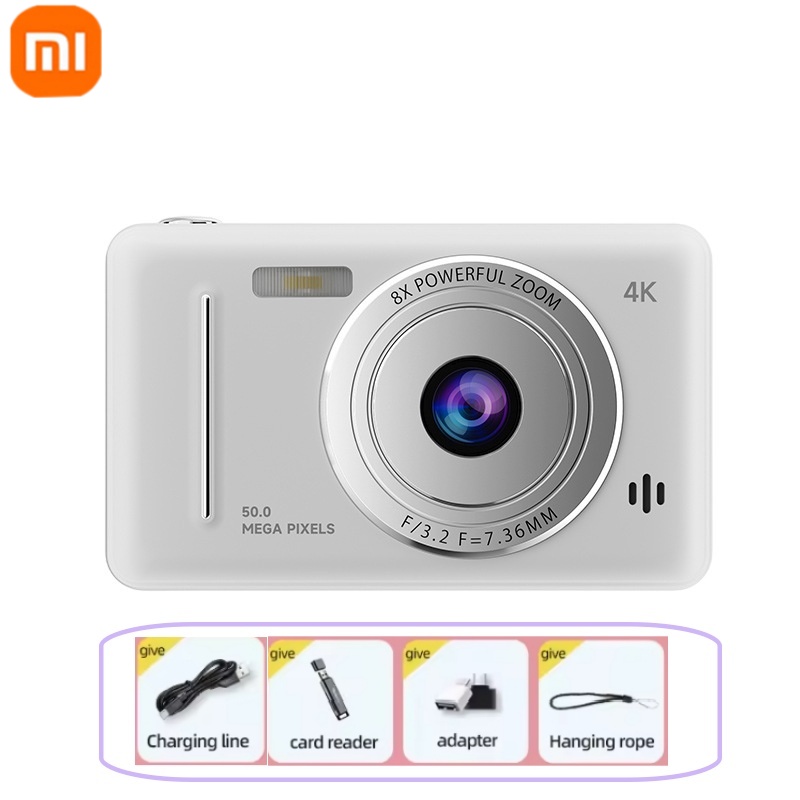 Xiaomi-cámara Digital 4K Retro CCD, tarjeta portátil, cámara de nivel de entrada, cámara Dual Flash, 50 millones de píxeles, enfoque automático: Blanco
