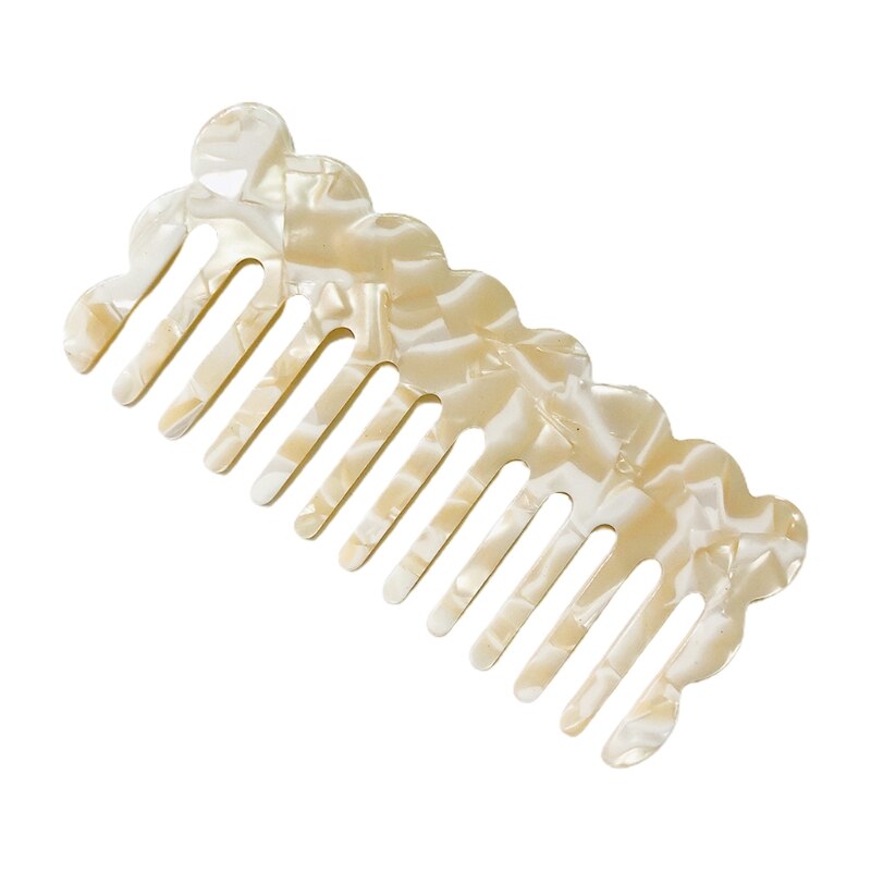 Cellulose Acetate Wide Tooth Pocket Hair Comb Colorful Marble Stone Leopard Print Wavy Trim Detangling Hairbush Hairdressing Too: BG