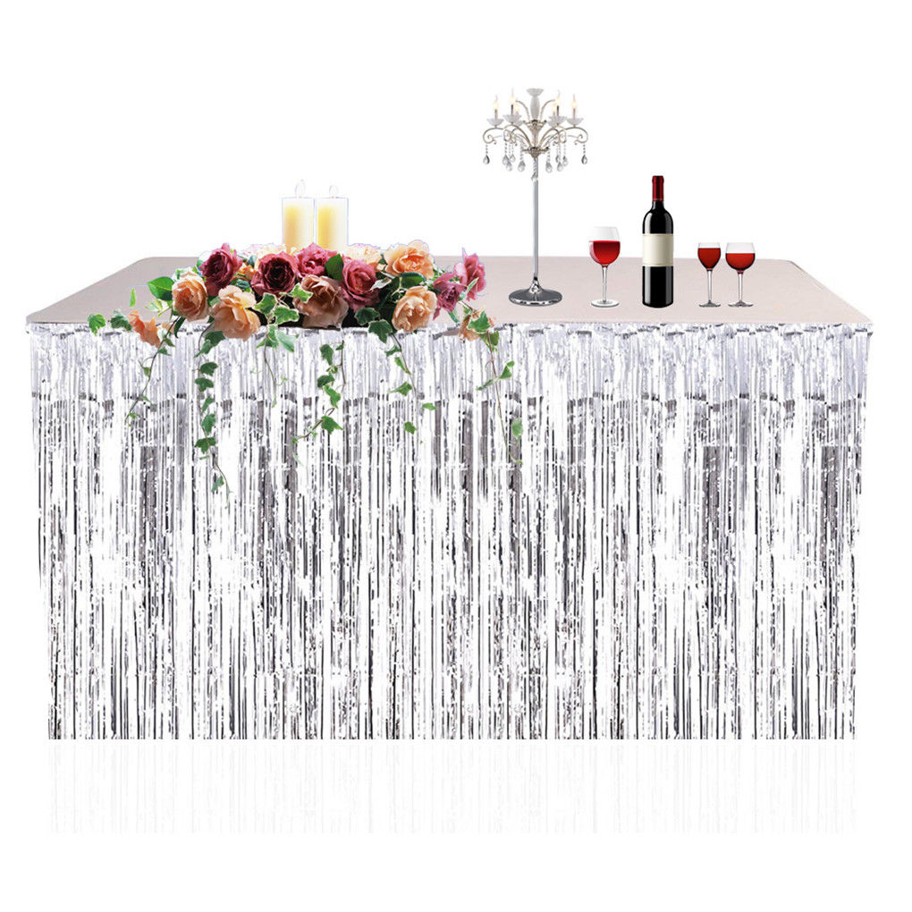 Goudfolie Fringe Tafel Rok Metallic Klatergoud Gordijn Zilver Tassel Slingers Rustieke Bruiloft Decoratie Birthday Party Decor: B