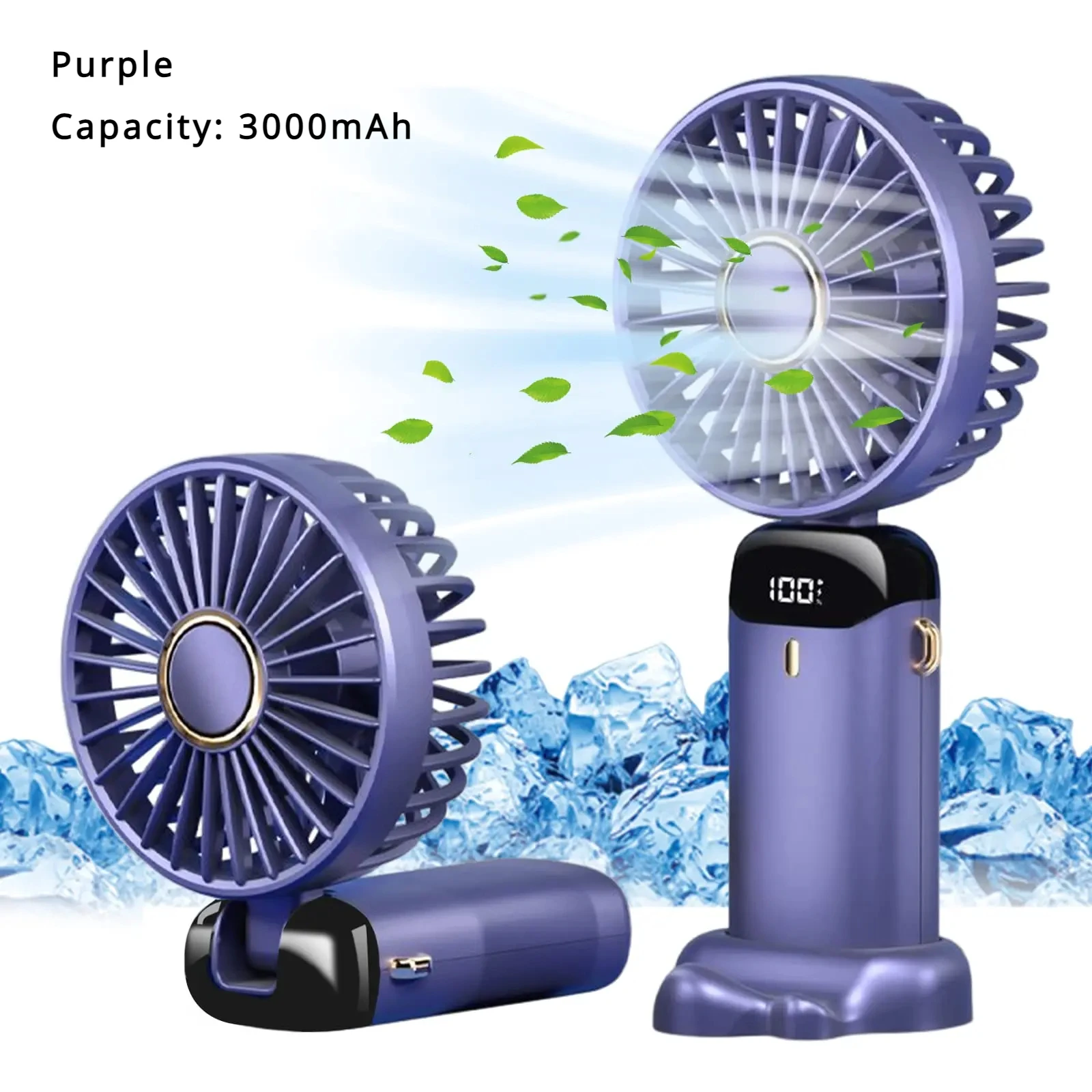Ventilador Portátil 5000mAh Recargable 90 ° Mini aire acondicionado plegable de 5 velocidades, ventilador pequeño, enfriador de aire con pantalla digital LED: Gris
