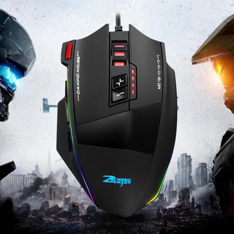 ZELOTES C-13 Wired Gaming Mouse 5 Levels 13 Programmable 10000DPI Adjustable RGB Optical Gaming Mice computer mouse
