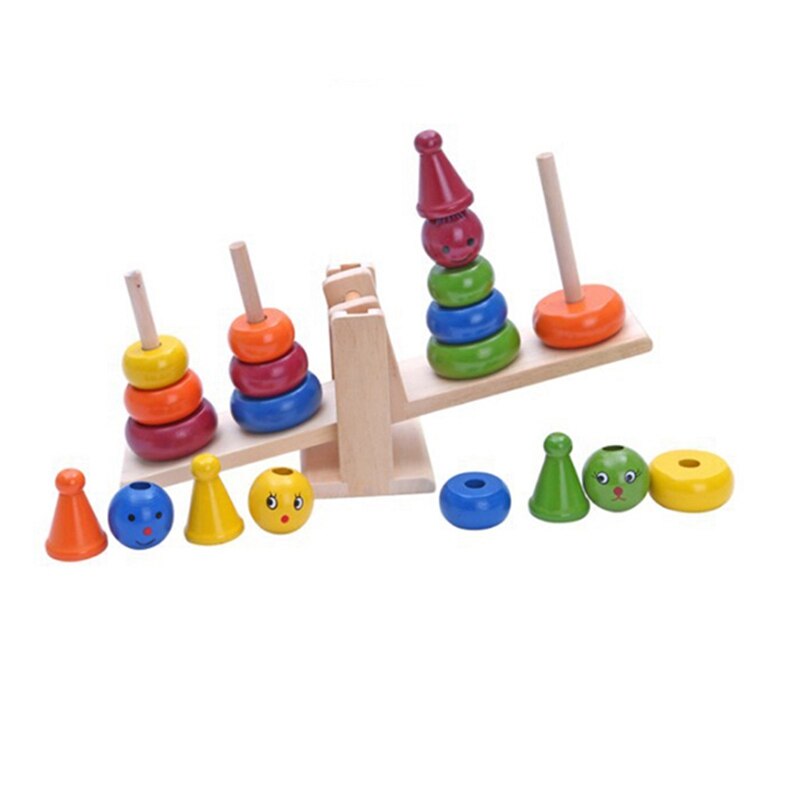 Houten Clown Balans Stack Up Balanceren Speelgoed Stapelen Ring Tower Game Tellen Blokken Puzzel Educatief Speelgoed