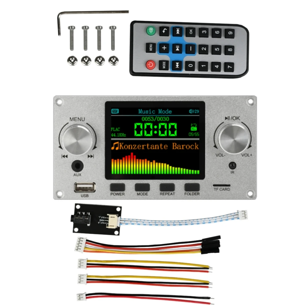 Bluetooth 5.3 2.8 Polegada tft cor lcd lossless mp3 placa decodificadora áudio estéreo flac wav ape decodificação usb tf para amplificador carro: Prateado