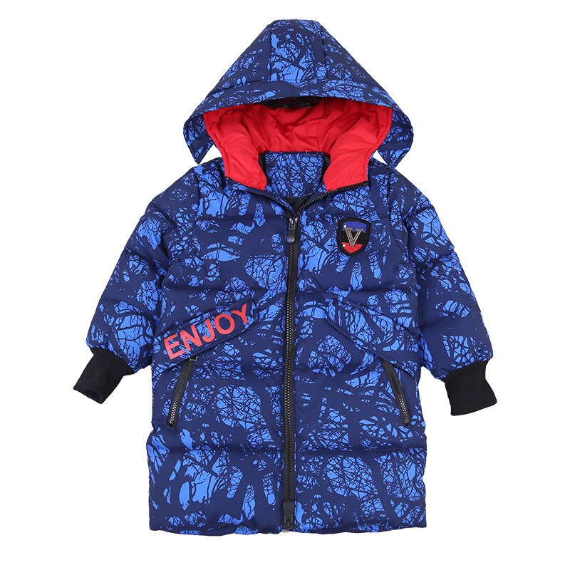 LZH Herbst Winter Mitte-Länge Blau aufbringen Baumwolle Mantel Mit Kapuze freundlicher Unten Jacke lässig Buchstaben Jacke Für EINE Jungen 3-10Y