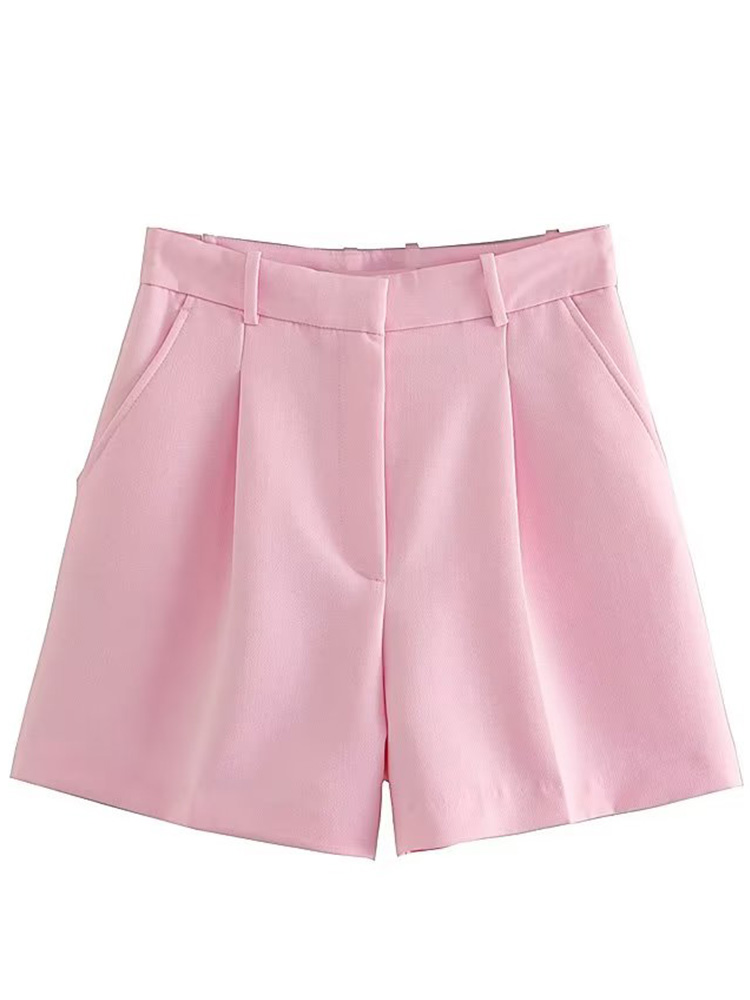 Willshela dames witte geplooide shorts met ritssluiting aan de voorkant, vintage hoge taille, chique damesshorts: S / Roze