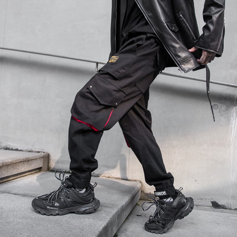 Men Streetwear Hip Hop Cargo Pants Male Loose Casual Gothic Black Harem Trousers Joggers Sweatpants