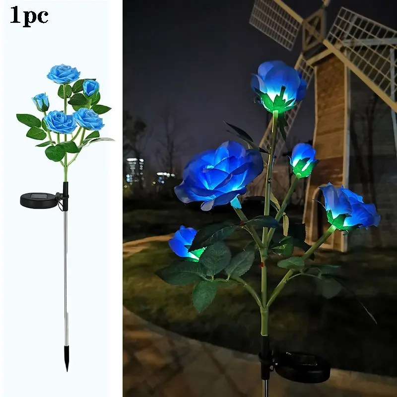 LED-verlichting op zonne-energie Rose gazonlamp rood blauw geel roze witte bloemlantaarn 5-kops buitenlicht voor bruiloft binnenplaatsdecoratie: ROSE