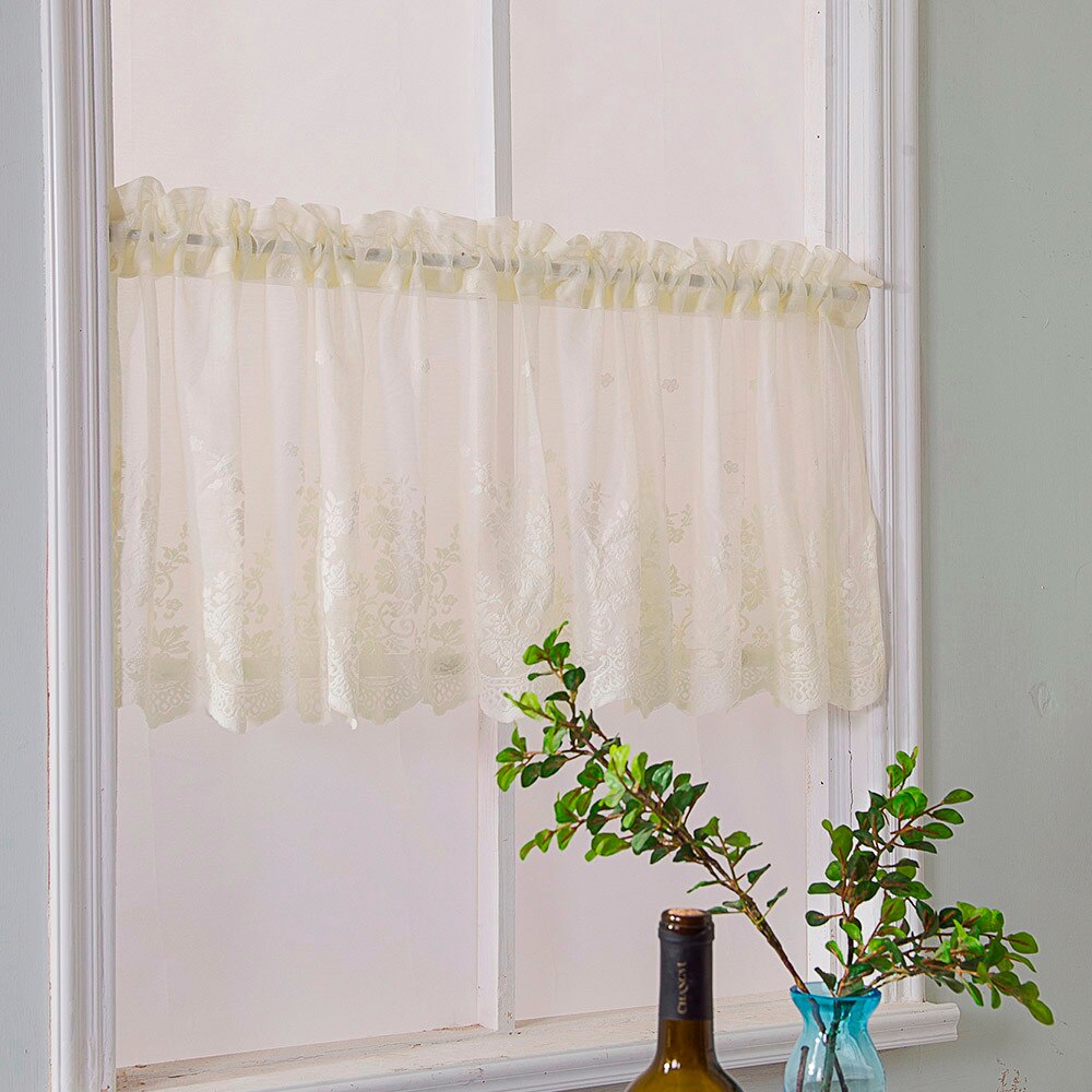 Lace kitchen curtains Waffle Woven Textured Valance for Bathroom Water Repellent Window Covering tenda#30: Yellow 