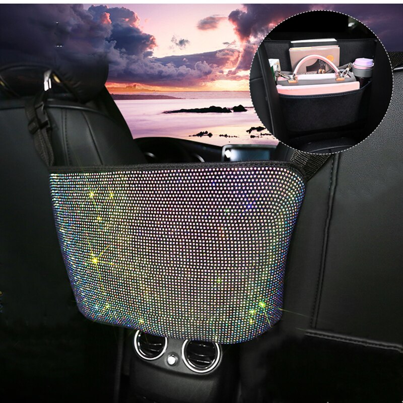Universal Bling Crystal Car Seat Storage Bag Organizer Holder Multi-Pockets Stowing Tidying for handbag wallet keys Car Goods: big color