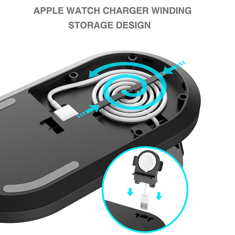 Qi Wireless Charger 3in1 15W (MAX) Fast Charging Stand Dock for Apple Watch 5 4 Airpods 2 3 Wireless Charge for iPhone Samsung