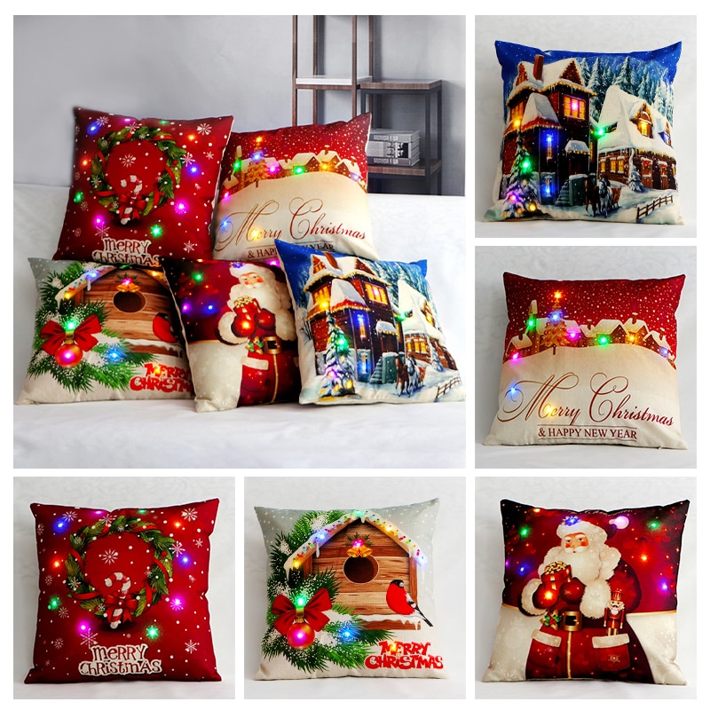 Hør glædelig jul pudebetræk ledet enkelt lykkeligt år pudebetræk sne vintage hjem seng dekorative pudebetræk