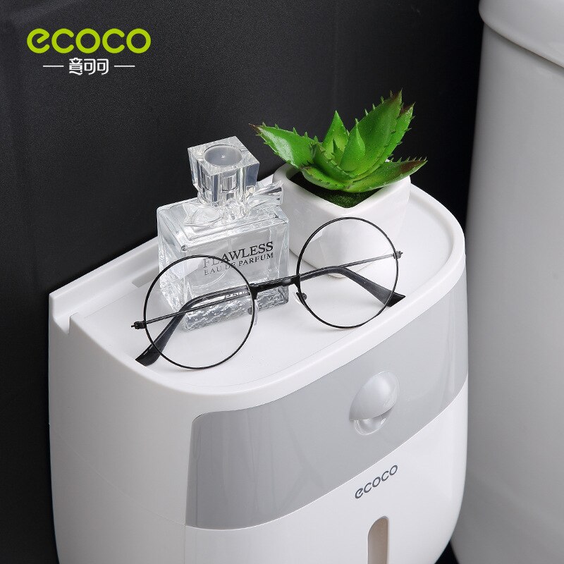 ecoco Wall-Mounted Tissue Box, Waterproof Tissue Dispenser, Paper Towel Holder, Bathroom Tissue Box with Drawer,Bathroom Storage