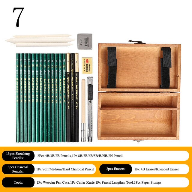 Sketch Pencil Set Sketching Drawing Kit Wood Pencil Bags Students Drawing Art Supplies Office Stationery: 7