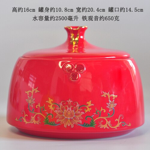 Red Ceramic Storage Jar with Lid Kitchen Seasoning Sealed Jar Portable Large-capacity Tea Tin Box Home Decoration: A-L