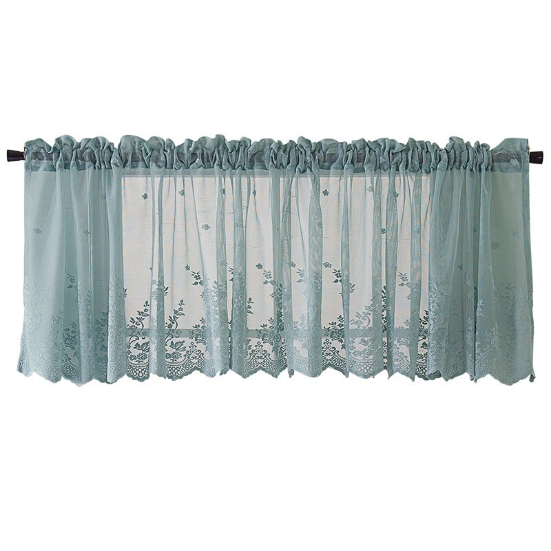 Floral Short Curtain for Kitchen Window Living Room Lace Half Coffee Curtains Window Sheer Drape Tulle Home Decoration Cortinas: Blue Half-curtain / M 130x41cm