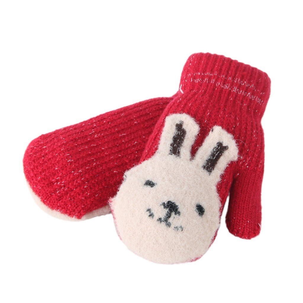 Del capretto Delle Ragazze Dei Ragazzi di Inverno del Knit Cordino Guanti Del Fumetto Patchwork Tenere In Caldo Guanti invernali per bambini guanti per bambini rekawiczki dzieciece: Red 