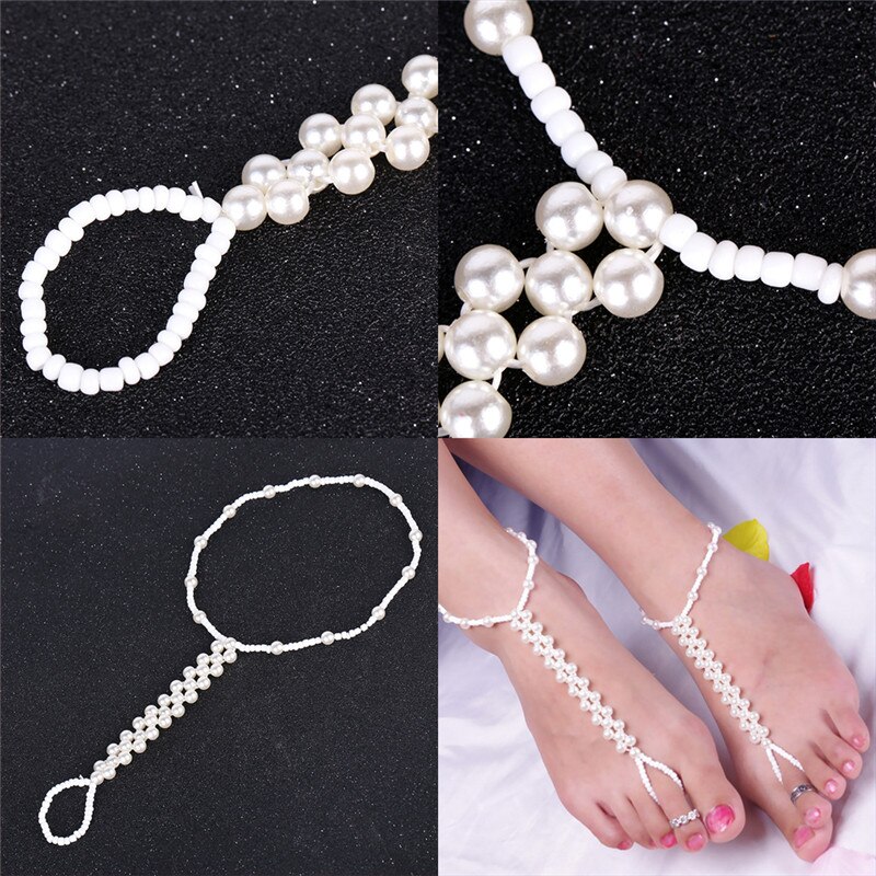 1Pc Bohemian Gesimuleerde Parel Kralen Ketting Enkelbanden Voor Vrouwen Strand Barefoot Sandalen Crystal Teenringen Enkelband Foot Sieraden