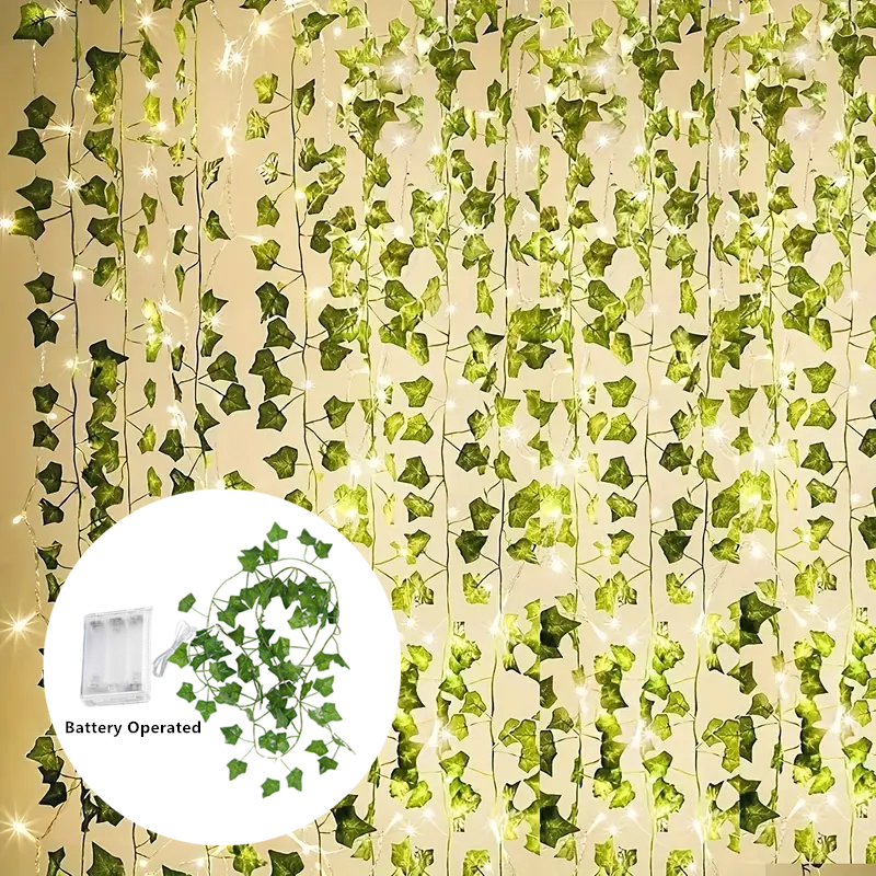 Blomst grønt blad lyslenke hjemmedekorasjon lyslenker batteridrevet juletre girlander lys kunstig slyng for luking