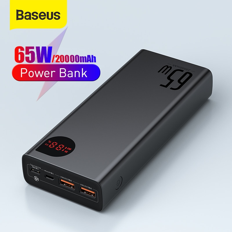 Baseus 65w power bank 20000mah pd qc 3.0 carregamento rápido powerbank baterias externas carregador portátil para o telefone portátil tablet