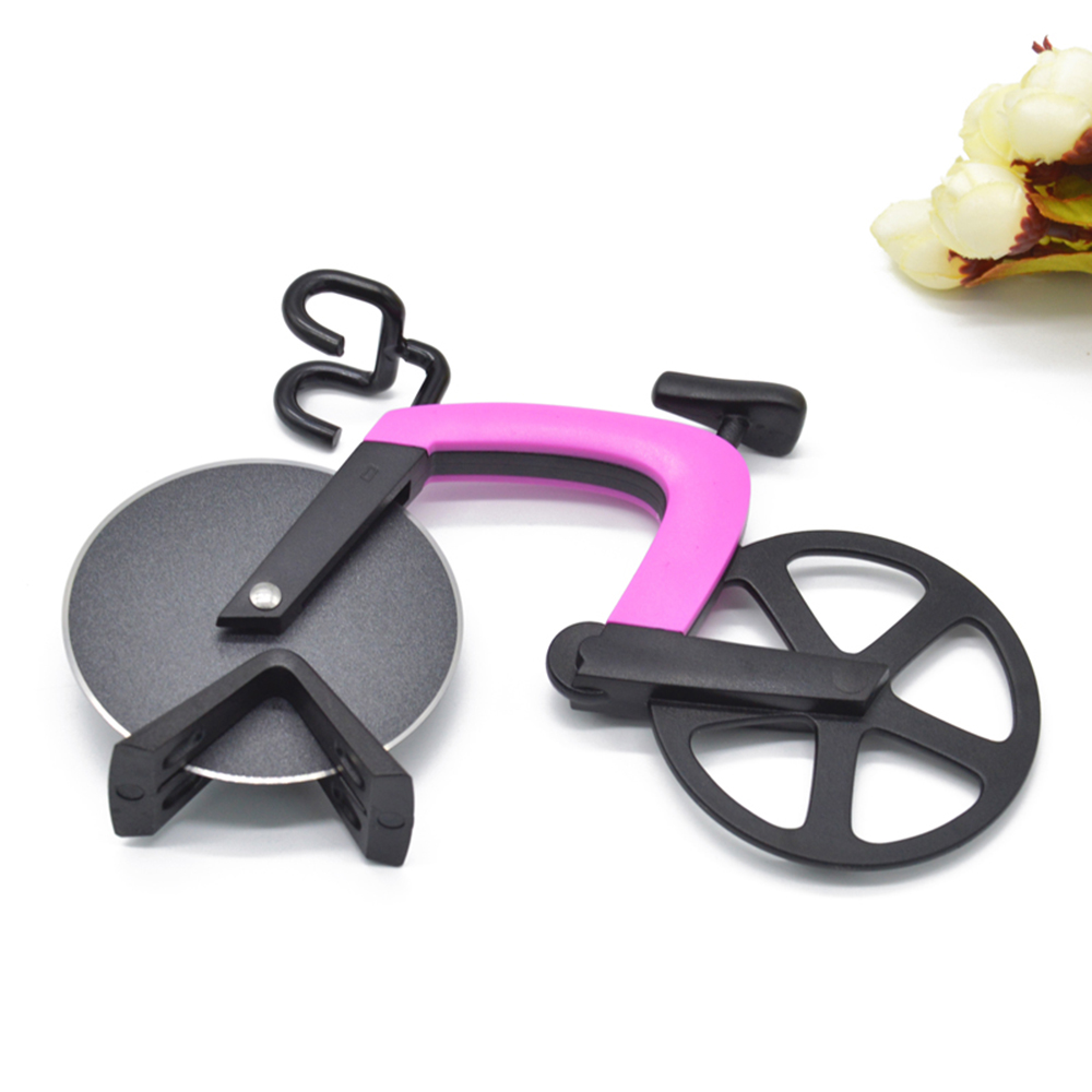 Pizza Cutter messen 7 Kleur Roestvrij Staal Pizza Mes Twee-wiel Fiets Vorm Pizza Snijmes Pizza Tool Fiets ronde: Rose 1