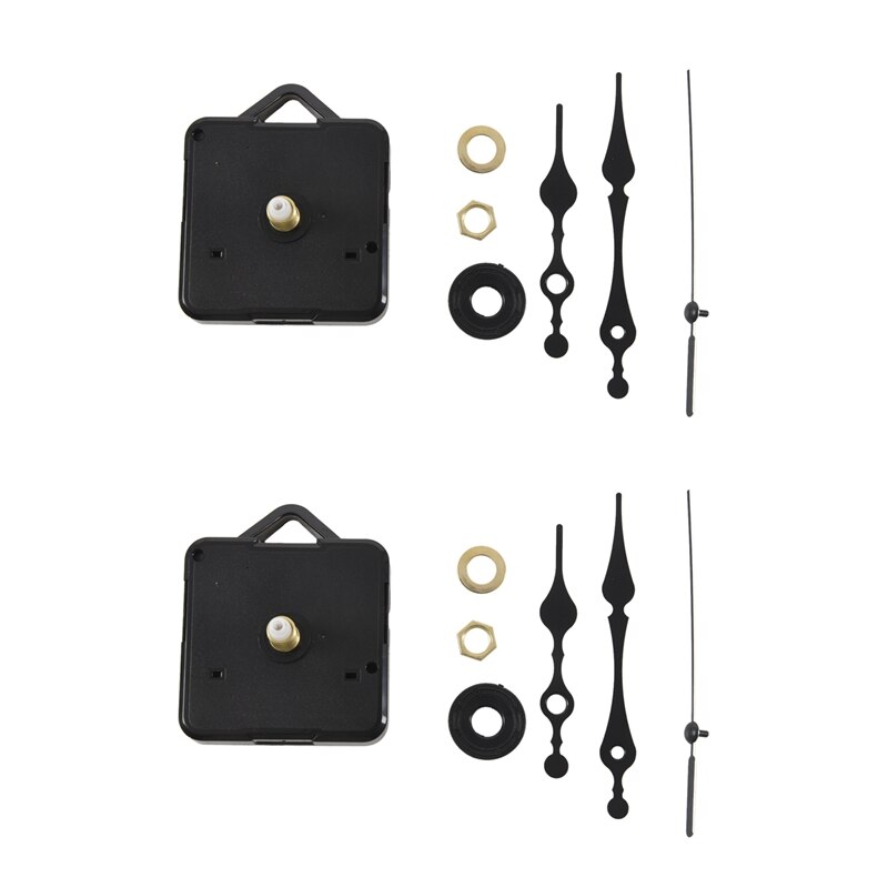 2X Clock Movement Mechanism With Black Hour Minute Second Hand DIY Tools Kit