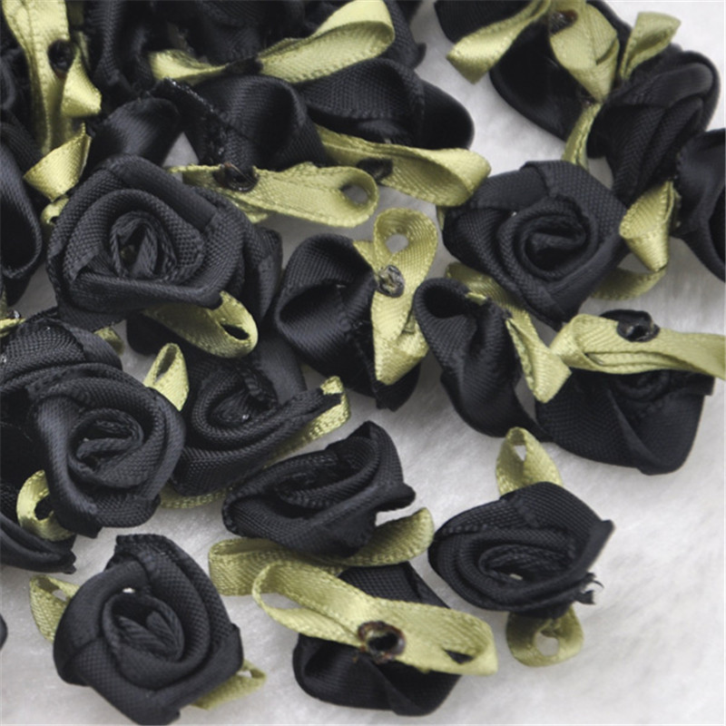 50 pcs Satin ruban fleurs arcs Rose couture mariage Appliques artisanat B039