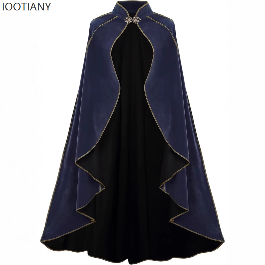 Luxury Queen Cloak Medieval Retro Gold Edge Victorian Noble Gothic Stage Performance Cloak Costume Halloween Vampire Cape