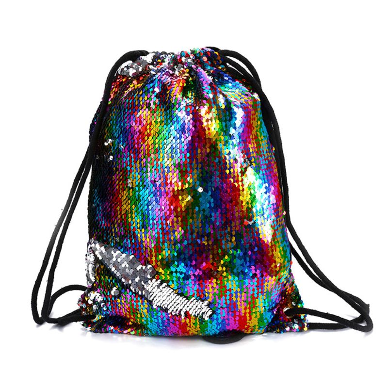 Vändbar paljett dragsko ryggsäck glitter cinch pack väskor flip paljetter lysande sport ryggsäck för barn vuxna  e5bc