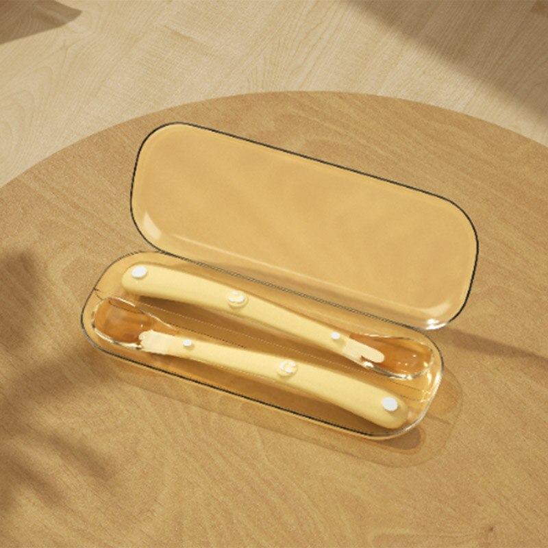 Juego de vajilla de silicona para niños gemelos, cucharas de alimentación con caja portátil, herramientas de alimentación, 2 piezas: Default Title