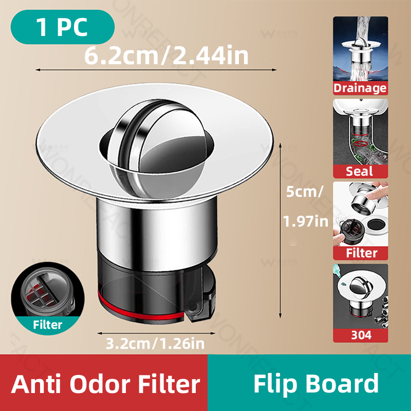 Stainless Steels Basins Plug Anti Odor Basin Drain Stopper Deodorant Core Removable Sewer Floor Drain Strainer: Yellow