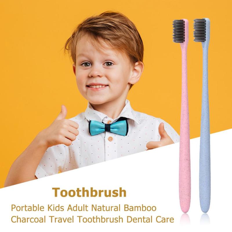 1Pc Draagbare Kids Volwassen Tandenborstel Natuurlijke Bamboe Houtskool Reizen Tandenborstels Dental Care Baby Care Tooth Willekeurige Kleur