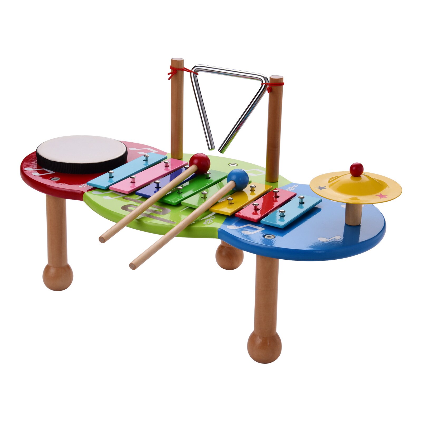 ammoon Kids Percussion Instrument Set Percussion Drum + Iron Cymbal + Xylophone + Triangle Set