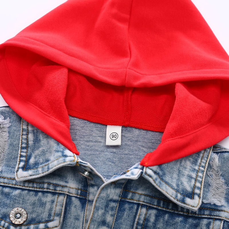 Spring kids cowboy coat boys girls Splicing Loose hoodies baby clothes Wear out Wash white Jacket Children's wear clothes